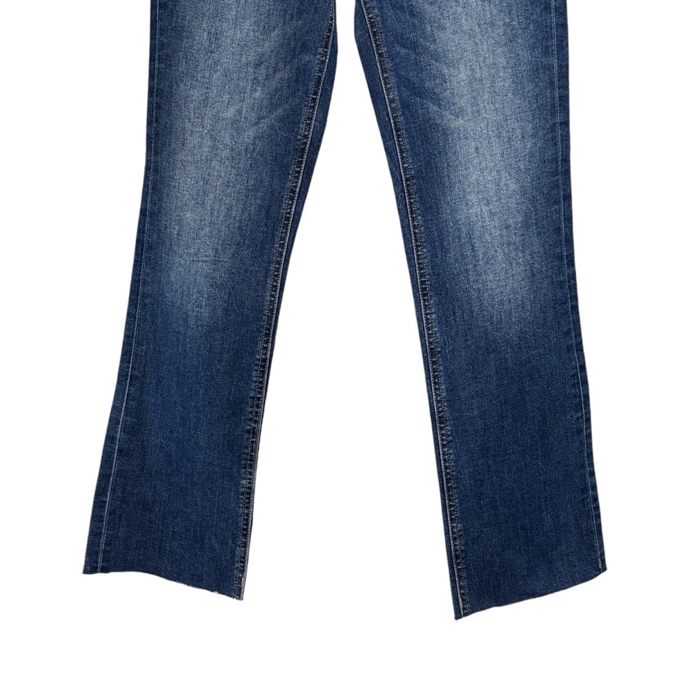 Oat Mid Rise Mini Cropped Flare Blue Jeans Raw Hem NWT Women's Size 24 or 00 - Picture 4 of 12